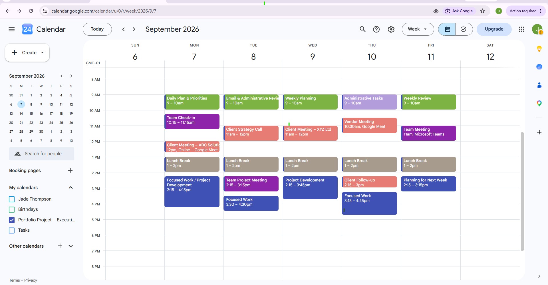 Weekly executive calendar view