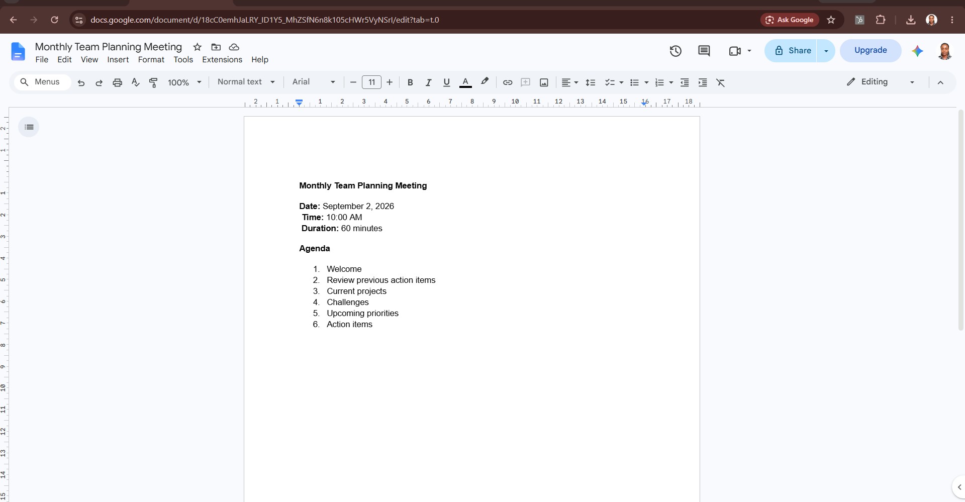 Meeting agenda document